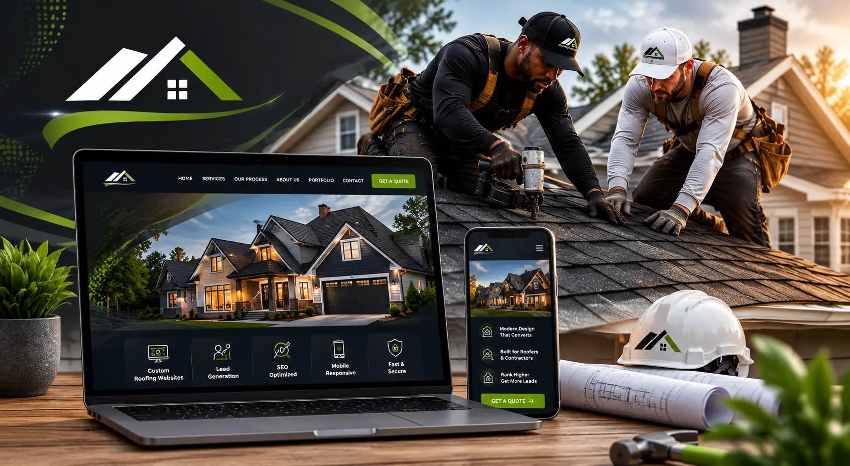 Professional roofing contractors working on a residential roof